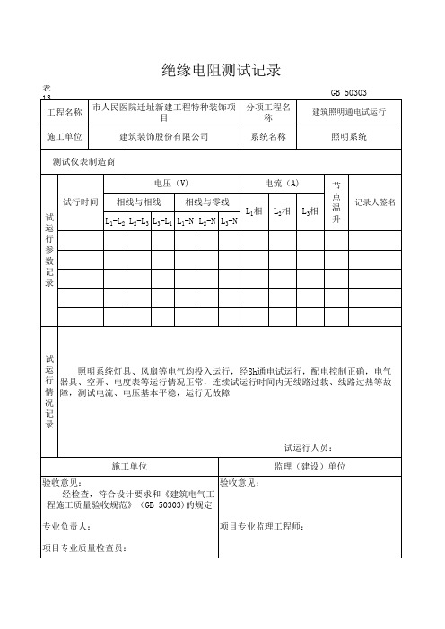 照明全负荷通电试运行记录