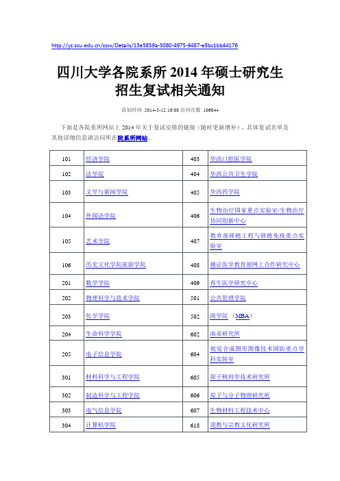 2014年各个学院硕士复试通知