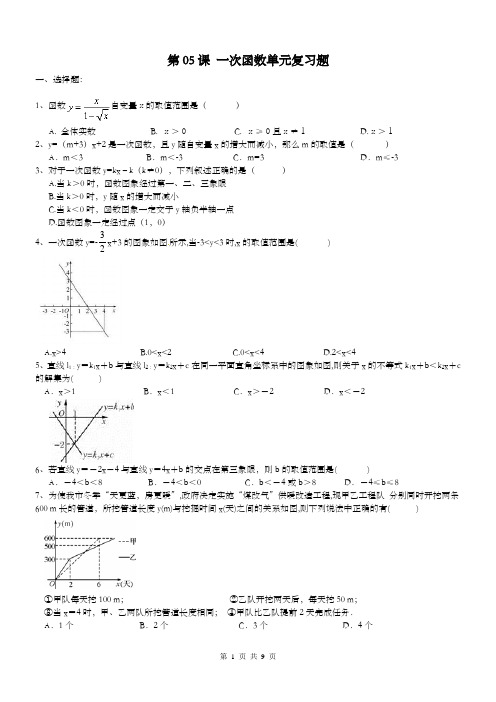 【名师点睛】2017年八年级数学下册同步讲义-第05课 一次函数单元复习题及答案(培优)