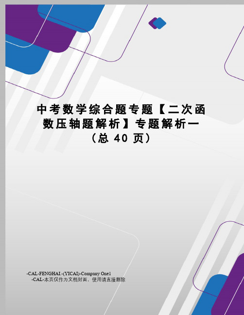 中考数学综合题专题【二次函数压轴题解析】专题解析一