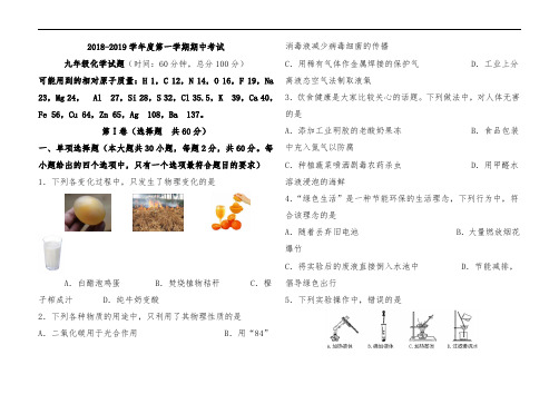 【期中试题】2018-2019学年度第一学期期中考试九年级化学试题及答案