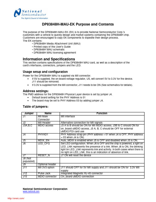 DP83848H-MAU-EK;中文规格书,Datasheet资料