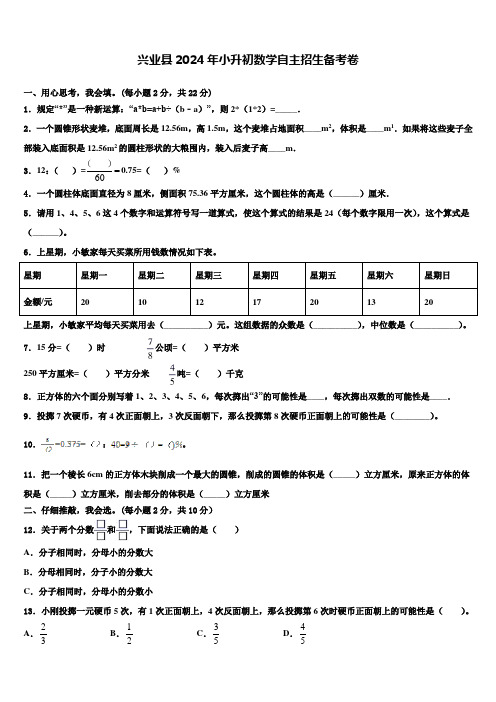 兴业县2024年小升初数学自主招生备考卷含解析