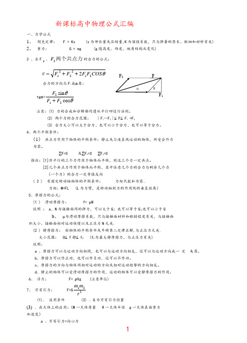 新课标高中物理公式大全最新版