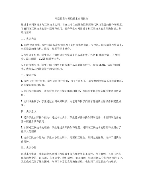 网络设备与互联技术实训报告