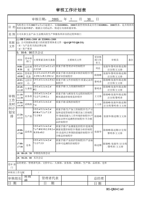 审核工作计划表