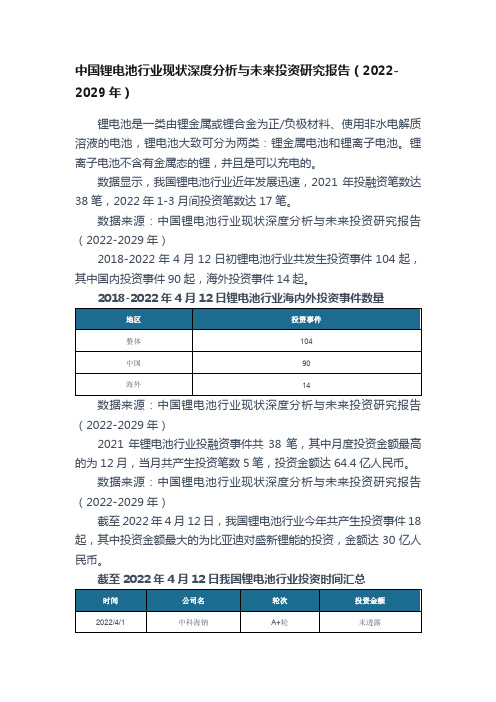 中国锂电池行业现状深度分析与未来投资研究报告（2022-2029年）