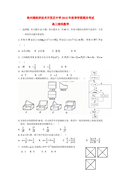 广西钦州市钦州港经济技术开发区中学2016届高三数学上学期期末考试试题 理