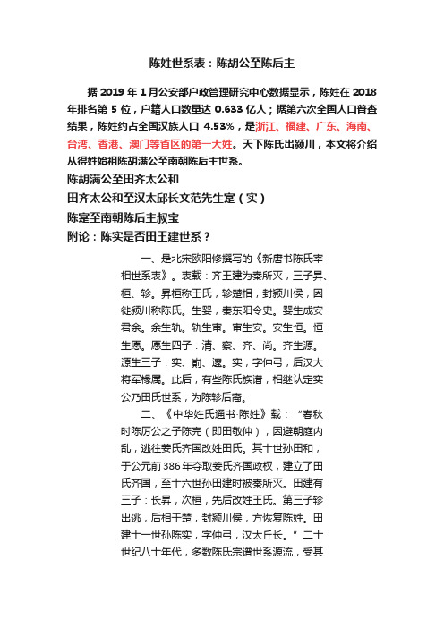 陈姓世系表：陈胡公至陈后主