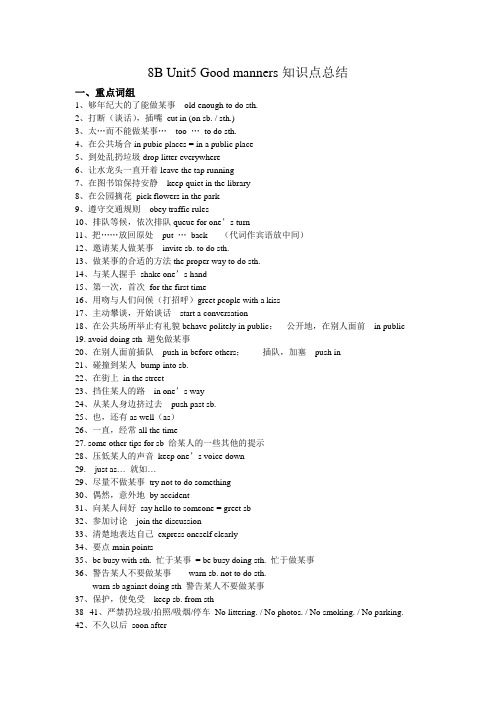 译林英语8B Unit5 Good manners知识点总结与练习