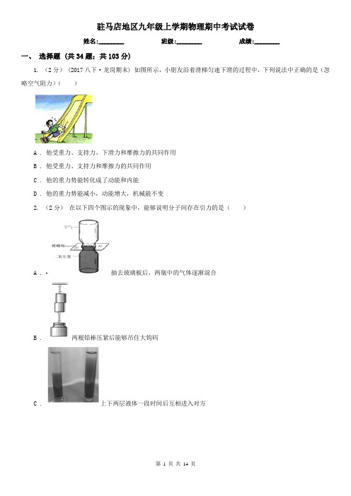 驻马店地区九年级上学期物理期中考试试卷