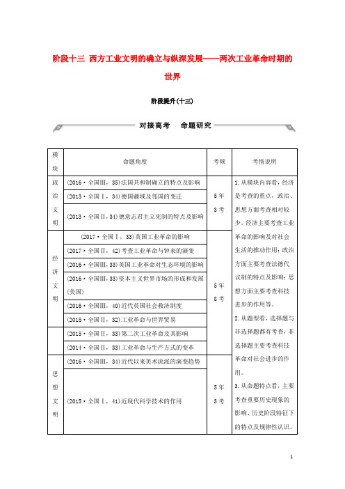 高考历史大一轮复习 阶段十三 西方工业文明的确立与纵