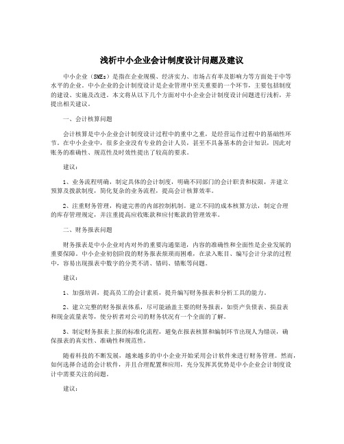 浅析中小企业会计制度设计问题及建议