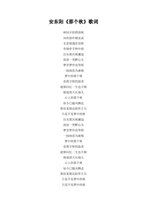 安东阳《那个秋》歌词(专辑:那个秋)
