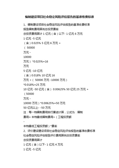 编制建设项目社会稳定风险评估报告的基准收费标准