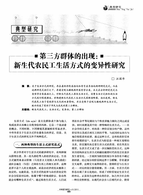 第三方群体的出现:新生代农民工生活方式的变异性研究