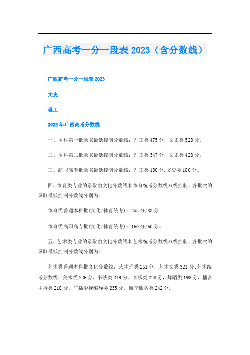 广西高考一分一段表2023(含分数线)