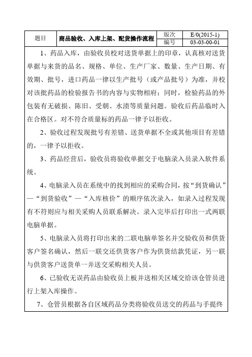 医药公司商品验收、入库上架、配货操作流程