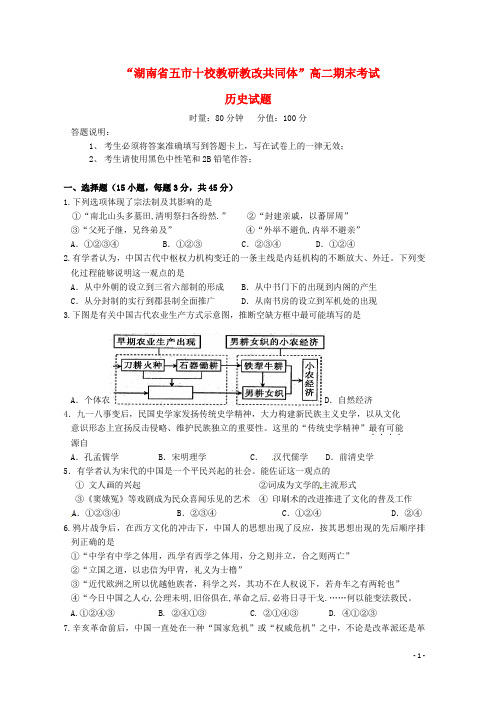 湖南省五市十校204_学年高二历史下学期期末联考试题