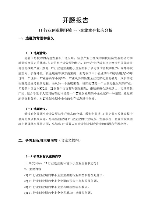 IT行业创业期环境下小企业生存状态分析开题报告