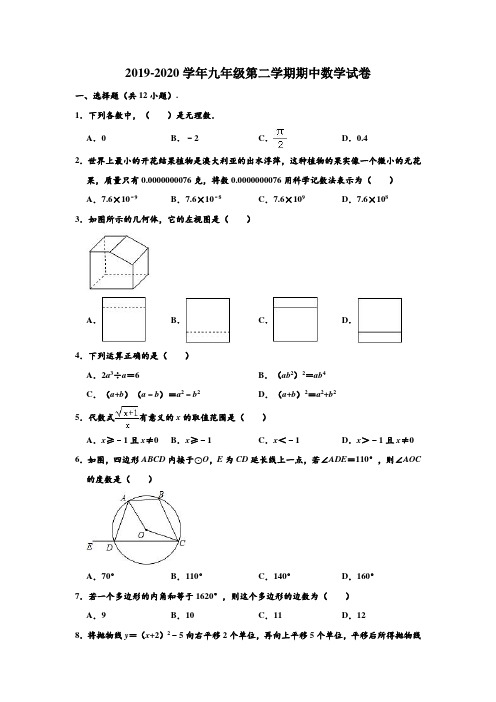 2019-2020学年广东省深圳高级中学九年级下学期期中数学试卷 (解析版)