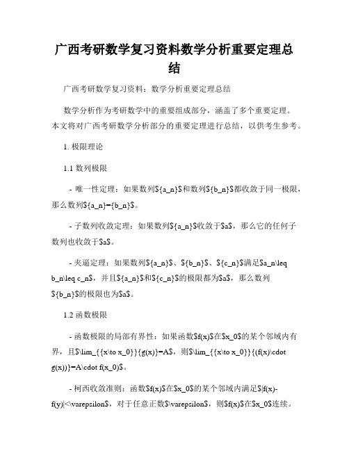 广西考研数学复习资料数学分析重要定理总结