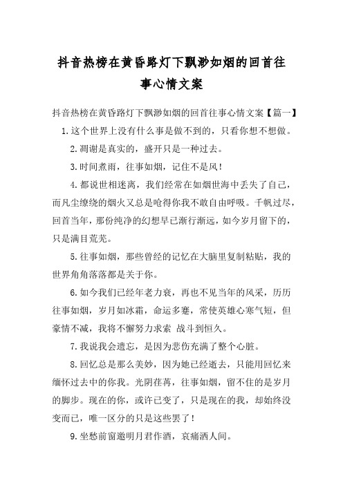 抖音热榜在黄昏路灯下飘渺如烟的回首往事心情文案