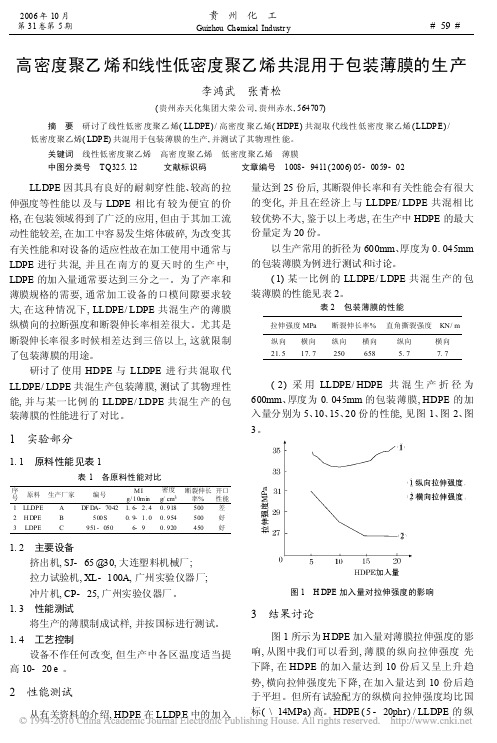 高密度聚乙烯和线性低密度聚乙烯共混用于包装薄膜的生产