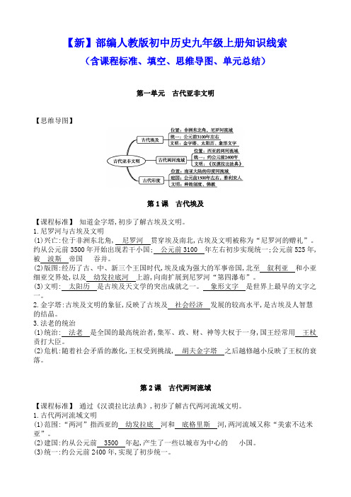 【新】部编人教版初中历史九年级上册知识线索(含课程标准、填空、思维导图、单元总结)