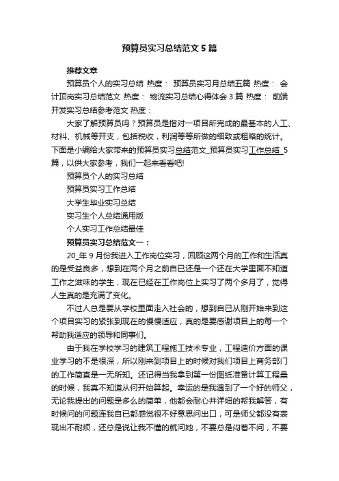 预算员实习总结范文_预算员实习工作总结5篇