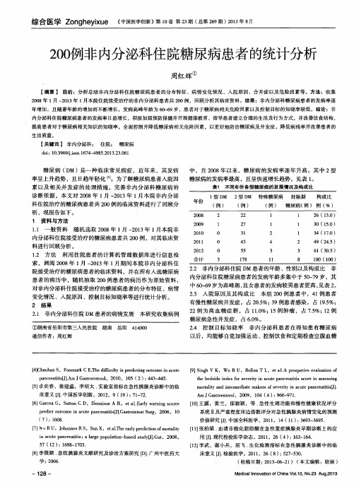 200例非内分泌科住院糖尿病患者的统计分析