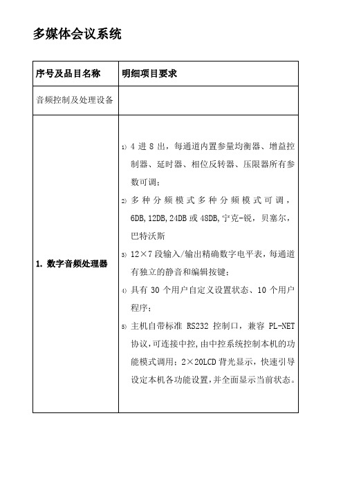 多媒体会议系统-- 数字音频处理器  招标参数