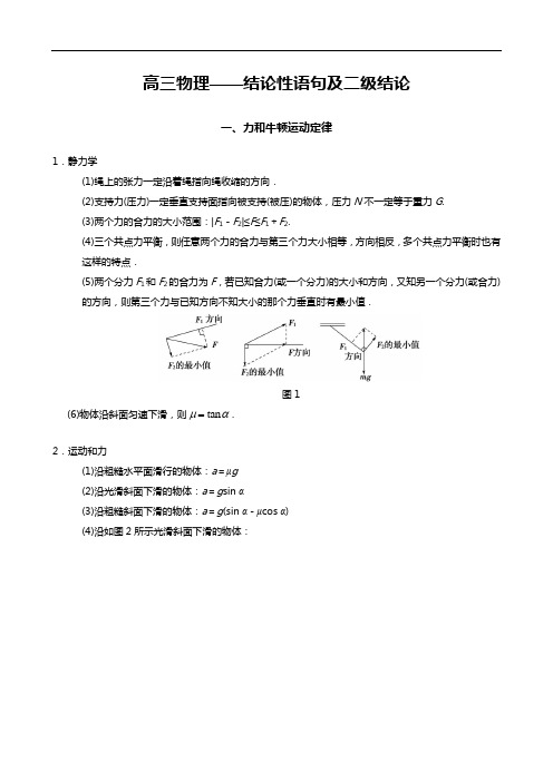 高中物理二级结论(最新整理)