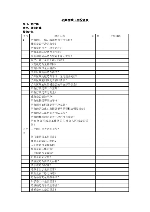 酒店公共区域服务质量检查表