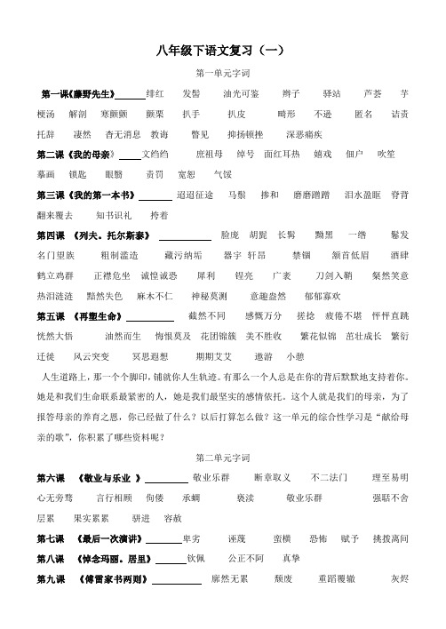 鲁教版语文八下字词梳理