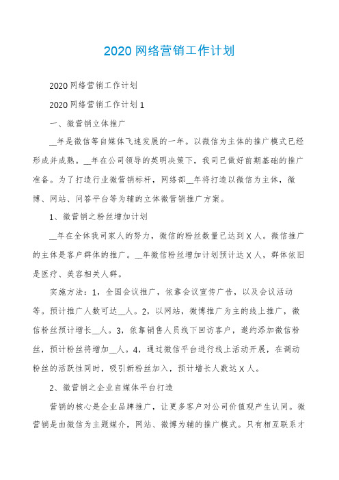 2020网络营销工作计划