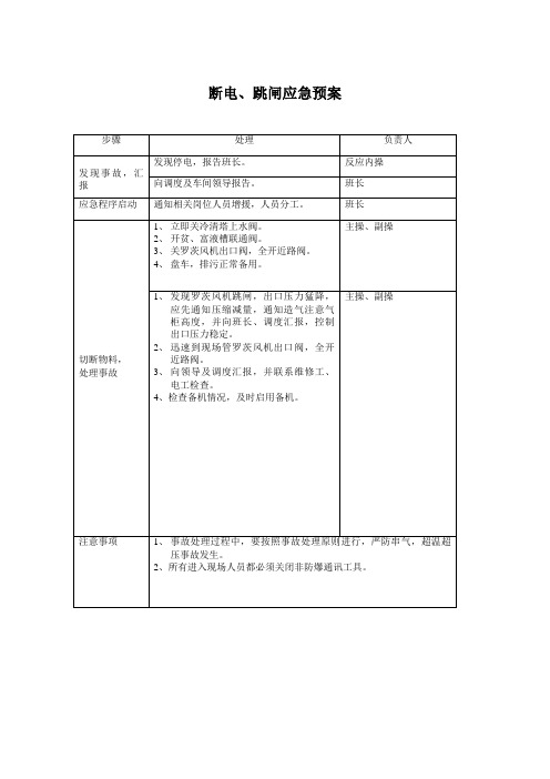 断电、跳闸应急预案