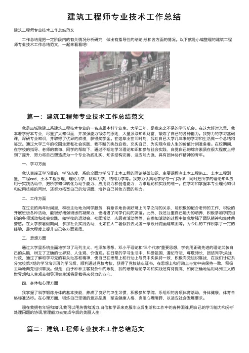 建筑工程师专业技术工作总结