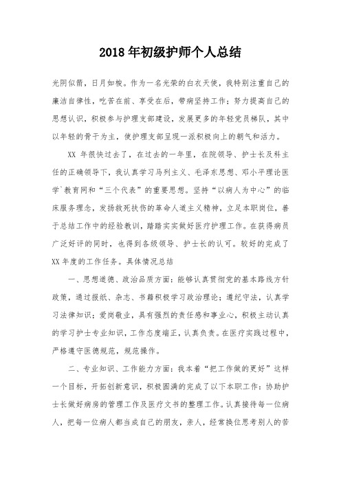 2018年初级护师个人总结