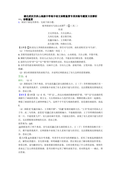 湖北武汉市洪山高级中学高中语文诗歌鉴赏专项训练专题复习含解析