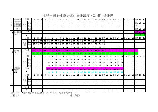 混凝土同条件养护温度统计表