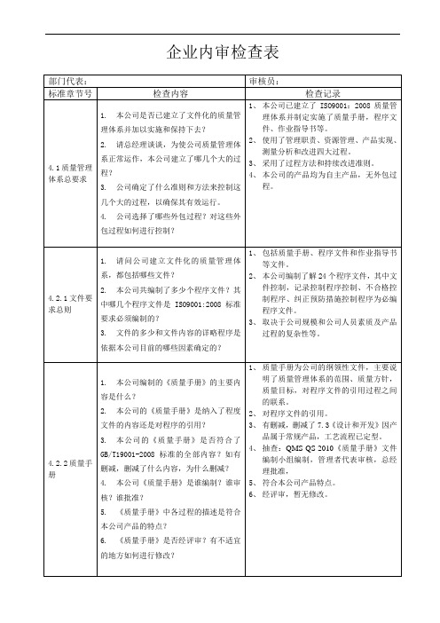 企业内审检查表