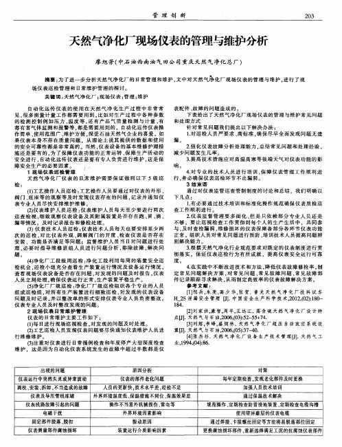 天然气净化厂现场仪表的管理与维护分析