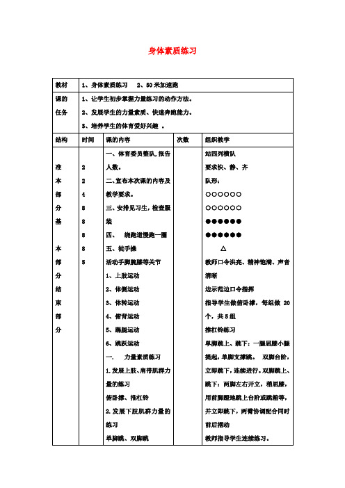 高一体育 身体素质练习教案 新人教版