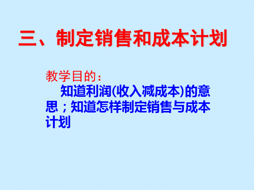 第八步制定你的利润计划(3)制定销售与成本计划