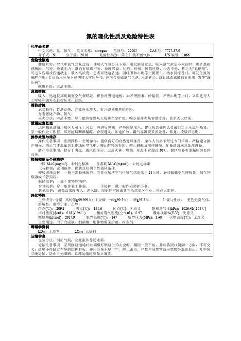 氮的理化性质及危险特性表