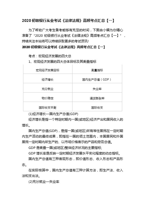 2020初级银行从业考试《法律法规》高频考点汇总【一】