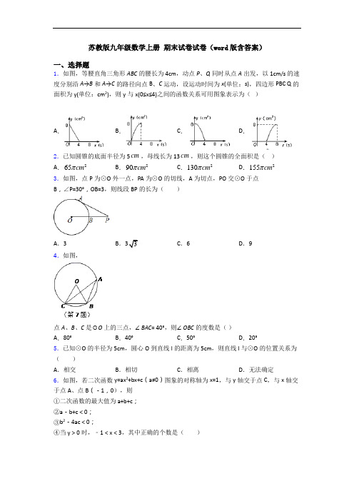 苏教版九年级数学上册 期末试卷试卷(word版含答案)