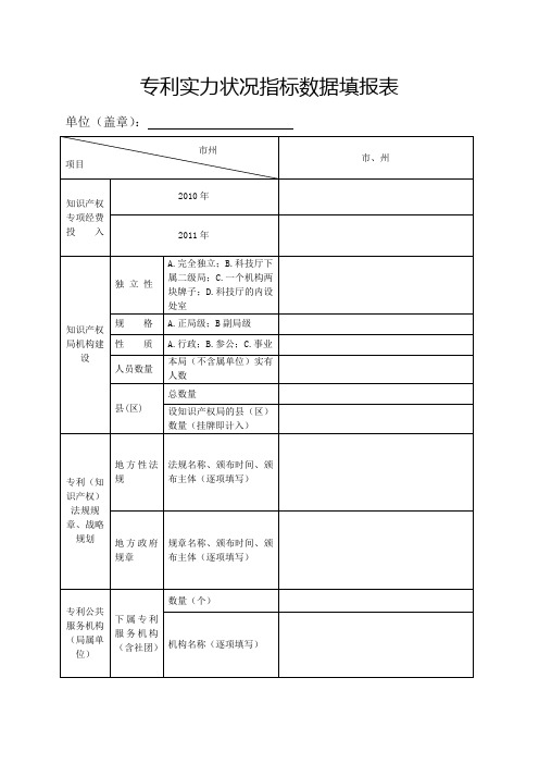 专利实力状况指标数据填报表