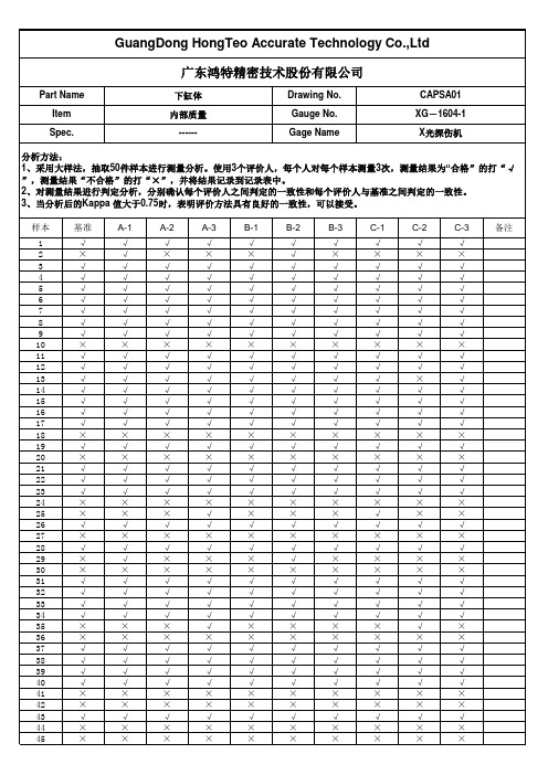 (大样法)X光探伤机MSA数据